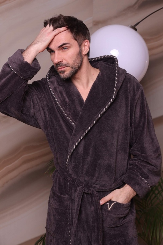 Мужской бамбуковый халат с капюшоном Zevs (Антрацит)